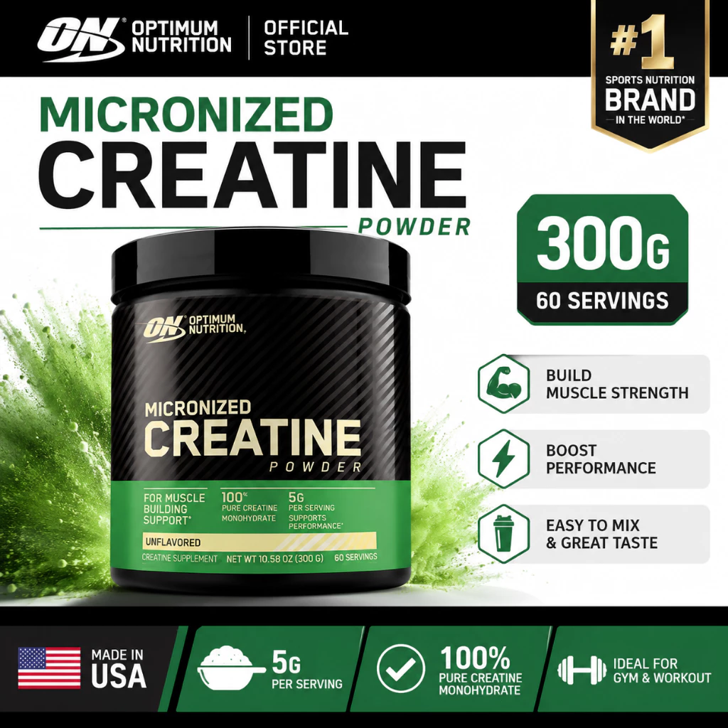 Optimum Nutrition Creatine Powder 300g Unflavored | ON Micronized Creatine เพิ่มกล้ามเนื้อ เพิ่มพลัง 300กรัม