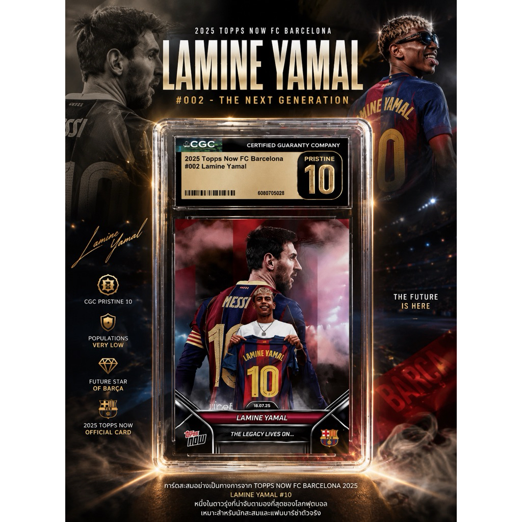 การ์ดความทรงจำระหว่างMessi และ Yamal รุ่นLamine Yamal Topps NOW #002 ปี 2025 🔥🔥🔥