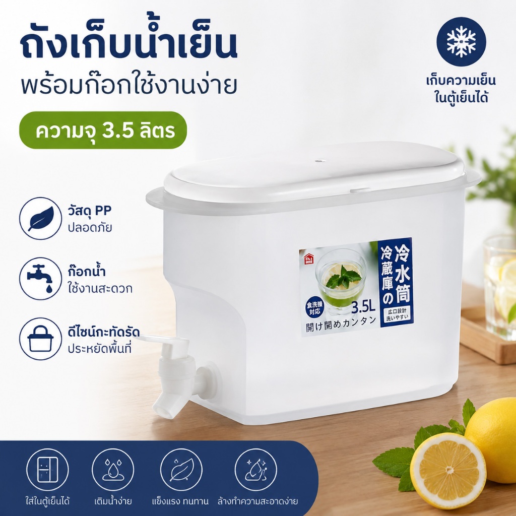 My home ถังน้ำ กระติกน้ำเย็น คูลเลอร์น้ำมีก๊อก สามารถใส่ตู้เย็นได้ 3.5 ลิตร