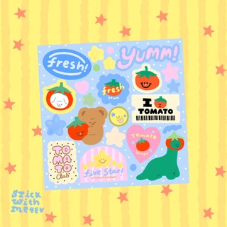 Tomato and Cheese Sticker สติ๊กเกอร์​pvc กันน้ำ ลายมะเขือเทศชีส สุดน่ารัก ไดโนบิงบิงเท๊ดดี้ | Stickwithme4ev