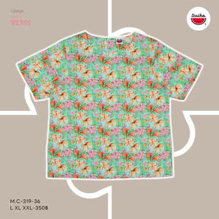 เสื้อแตงโม (SUIKA) - เสื้อผ้าป่านมัสลิน คอปาดกระดุมหลัง 3 เม็ด แขนสั้น ลายดอกไม้ (M.C-319 511 306 156)