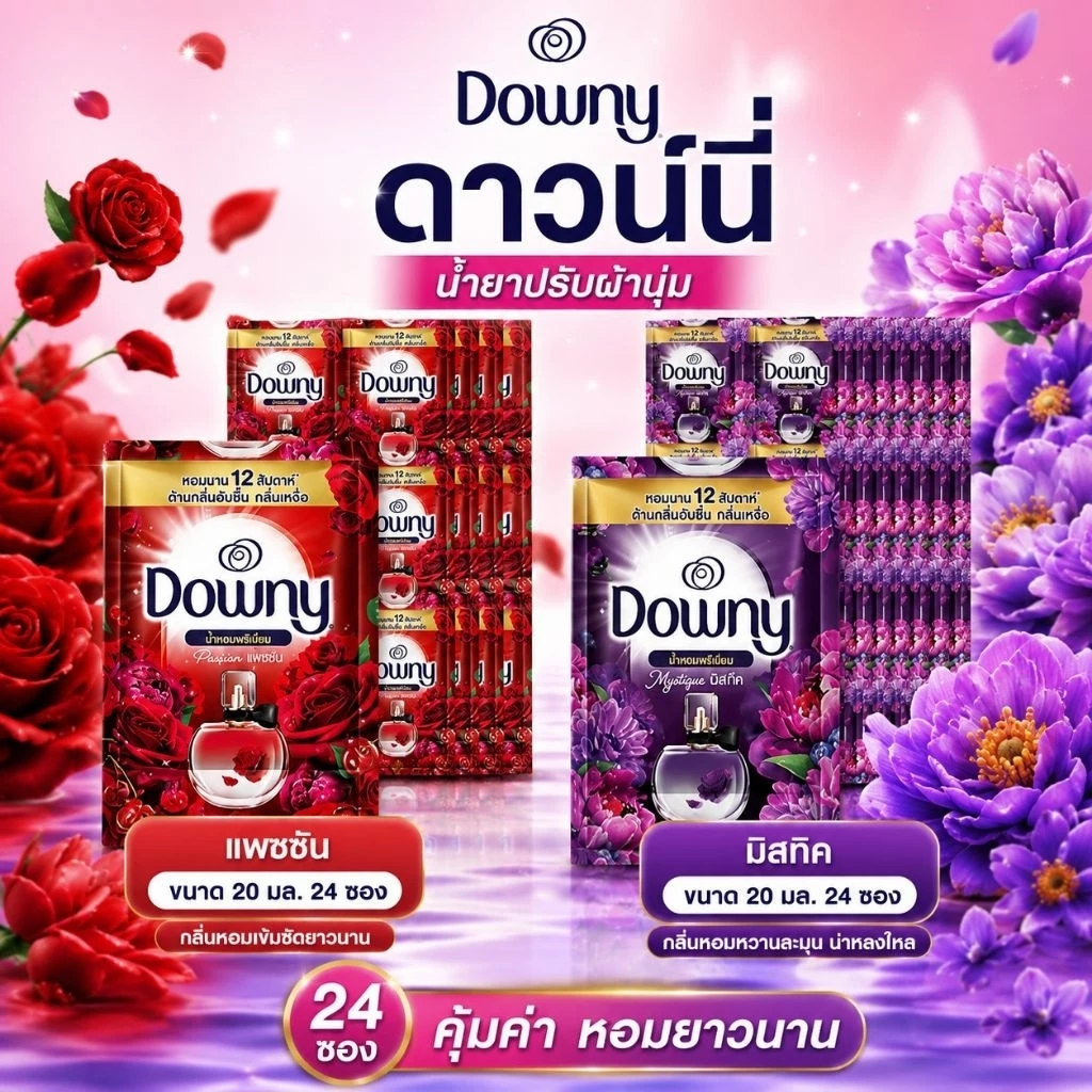 [แพ็ค24ซอง] น้ำยาปรับผ้านุ่มดาวน์นี่ Downy ดาวน์นี่ ซองเล็ก20มล. ส่งทันที มีสีให้เลือก