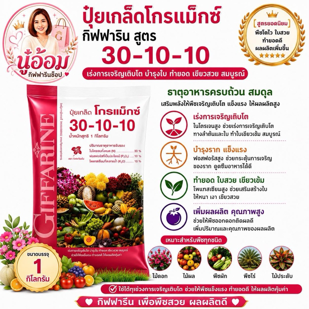 ปุ๋ย ปุ๋ยเกล็ด โกรแม็กซ์ กิฟฟารีน สูตร  30-10-10