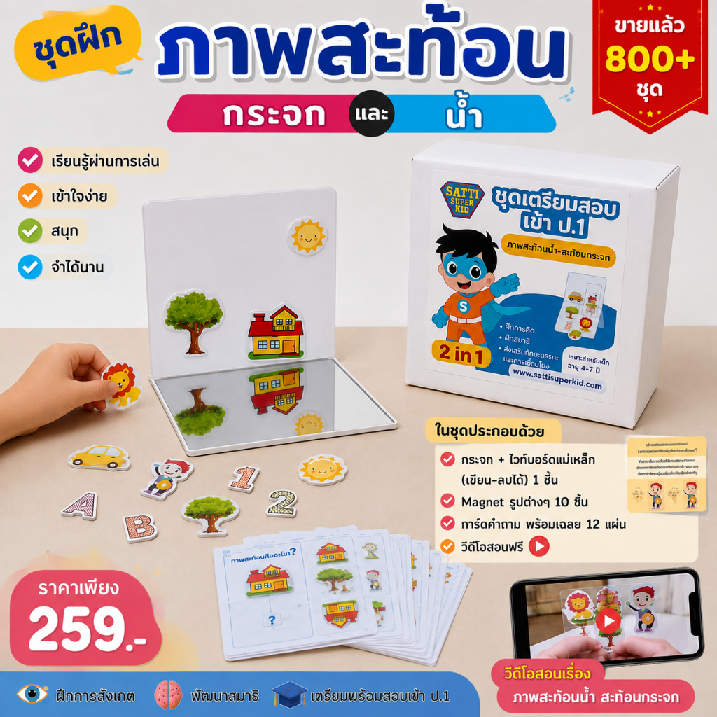 เตรียมสอบสาธิต ป.1 ชุดการเรียนรู้ ภาพสะท้อนกระจก สะท้อนน้ำ