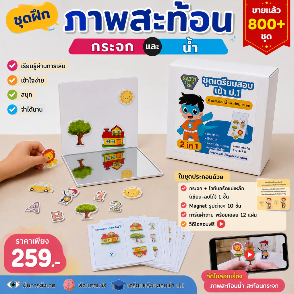 เตรียมสอบสาธิต ป.1 ชุดการเรียนรู้ ภาพสะท้อนกระจก สะท้อนน้ำ