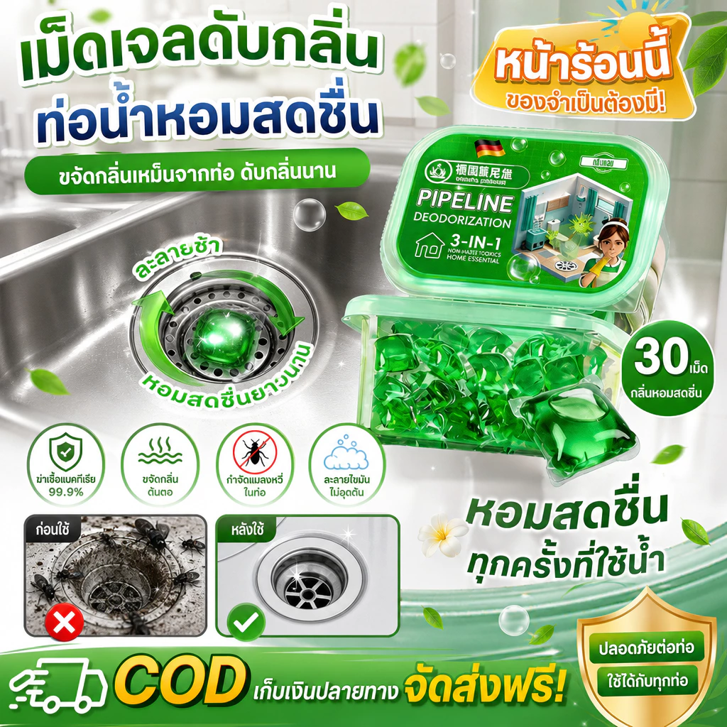 เม็ดบีดกำจัดกลิ่นท่อระบายน้ำชั้น.อนุภาคกำจัดกลิ่นท่อระบายน้ำชั้น.เม็ดบีดดับกลิ่นอ่างล้างจาน.ซื้อ1 แถม1 จนกว่าสินค้าจะหมด