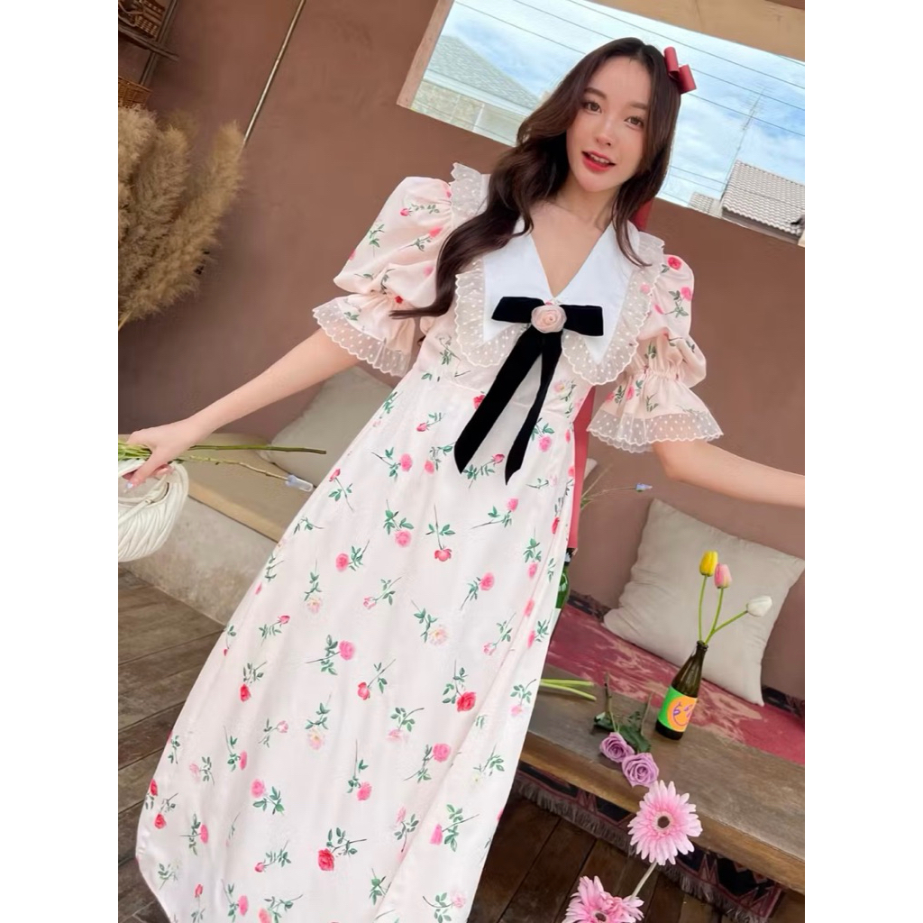 USED like new🩵(plus) FLAT2112 : JOANNE YOUNG MAXI DRESS เดรสยาว ชุดออกงาน แบบลูกคุณ แขนตุ๊กตา (FF054