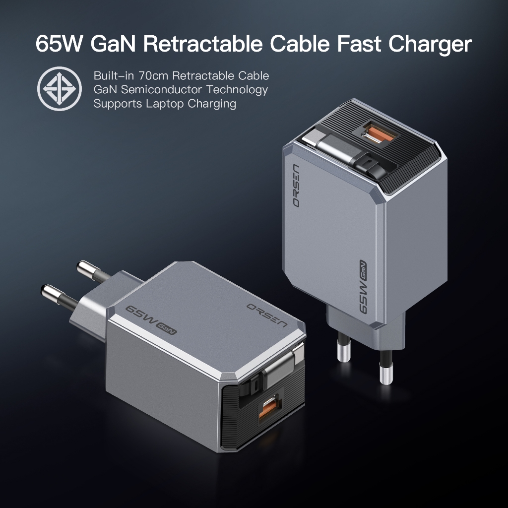 ที่ชาร์จโทรศัพท์ ORSEN C42T หัวชาร์จพร้อมสายType-C รองรับการชาร์จเร็ว 65W สายยาว 70ซม. สามารถยืด-หดได้ ใช้งานได้ยาวนาน