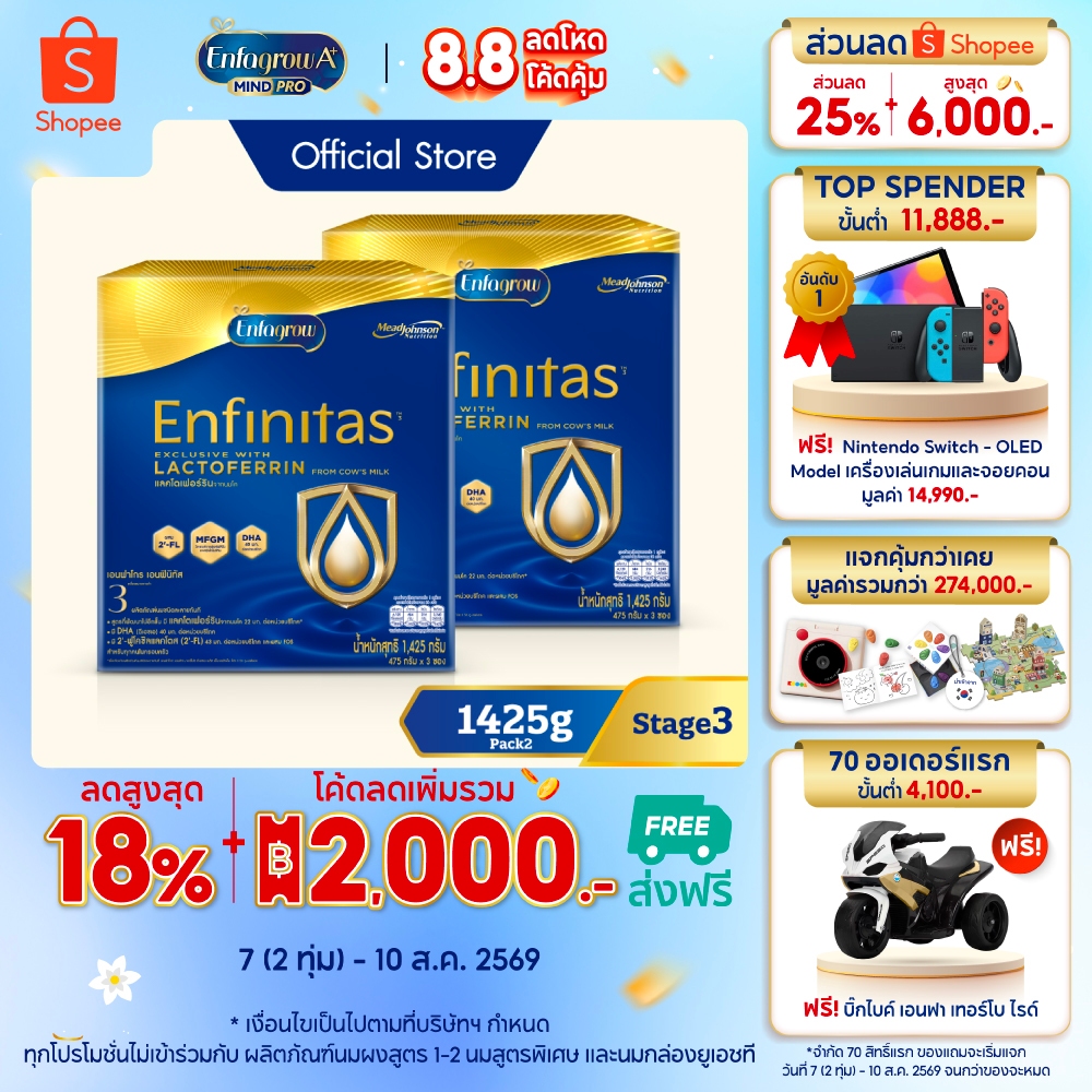 นมผง เอนฟาโกร เอนฟินิทัส สูตร3 (1425 กรัม) x2 กล่อง Enfagrow Enfinitas Stage3 (1425 g) x2 packs