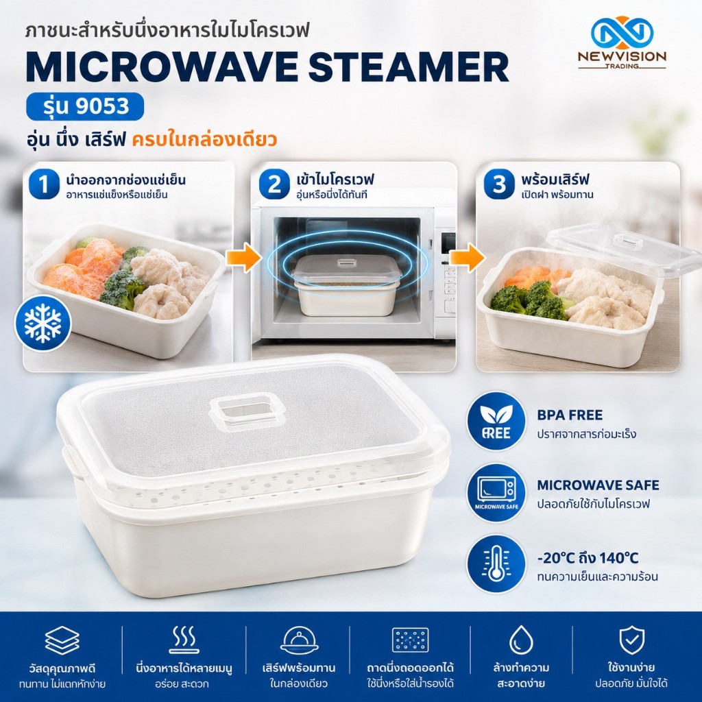 Super Lock รุ่น 9053 ภาชนะสำหรับนึ่งอาหารในไมโครเวฟ กล่องอุ่นอาหาร ชามอุ่นอาหาร กล่องนึ่ง ป้องกันแบคทีเรีย (BPA Free)