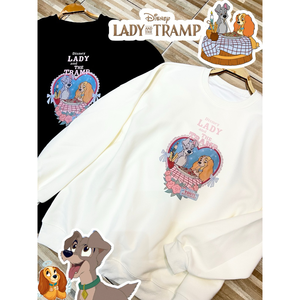 LADY AND THE TRAMP 🎀🐶💖 เสื้อสเวตเตอร์Oversize ด้านหน้าพิมพ์ลายน้องหมา