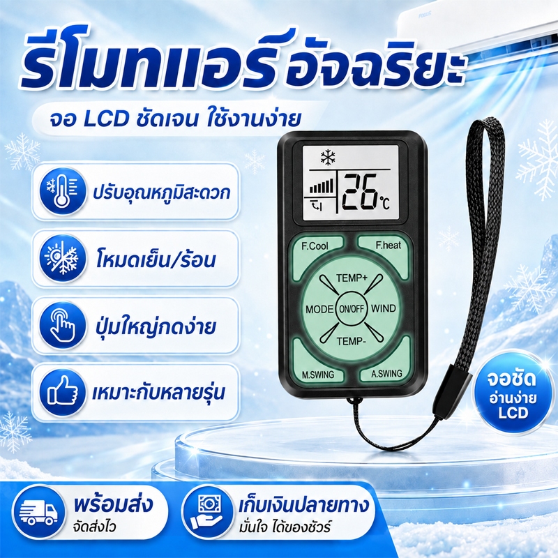 รีโมทแอร์สากล Universal Air Conditioner Remote ใช้ได้หลายรุ่น ควบคุมแอร์ง่าย หน้าจอ ชัดเจน ตั้งค่าง่าย ใช้แทนรีโมทเดิม