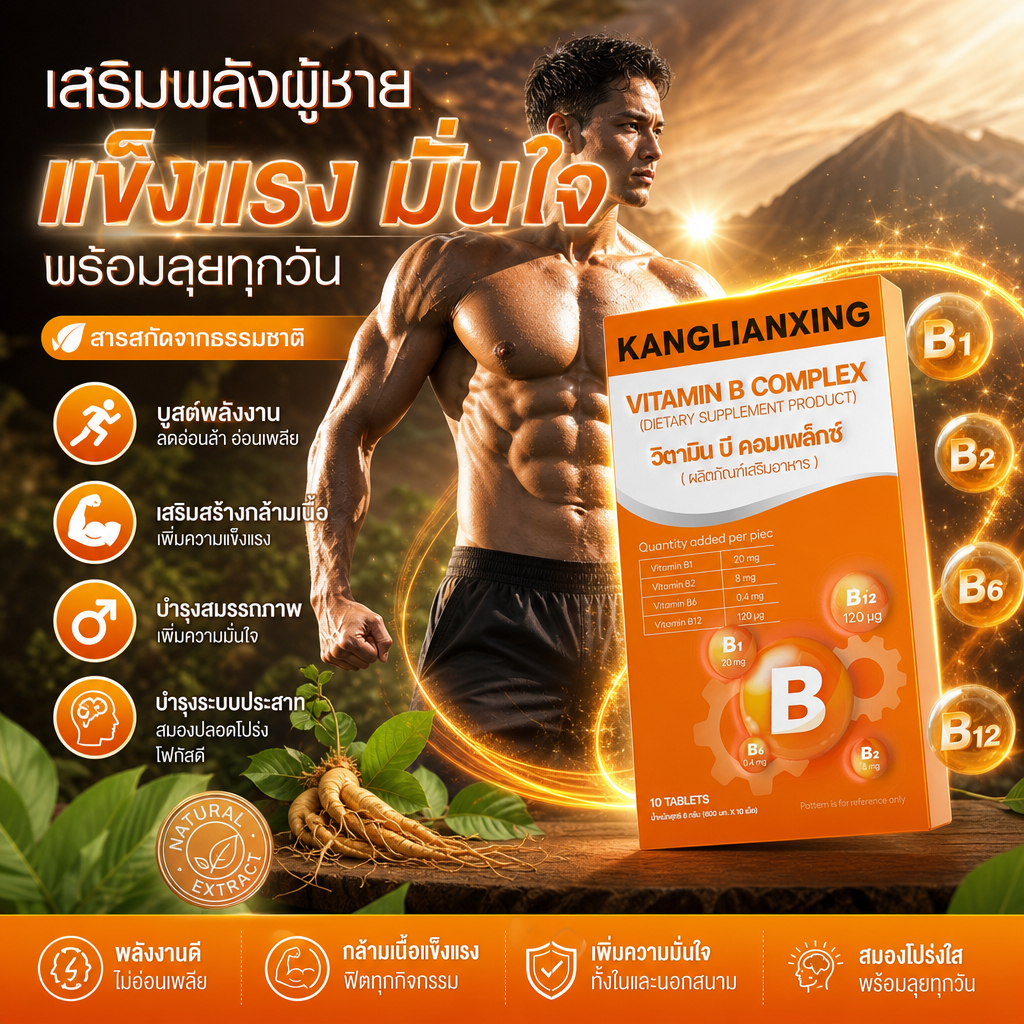 KANGLIANXING Vitamin B Complex วิตามินบีรวม สูตรครบ B1 B2 B6 B12 อาหารเสริมวิตามินบี ดูแลสุขภาพทุกวัน
