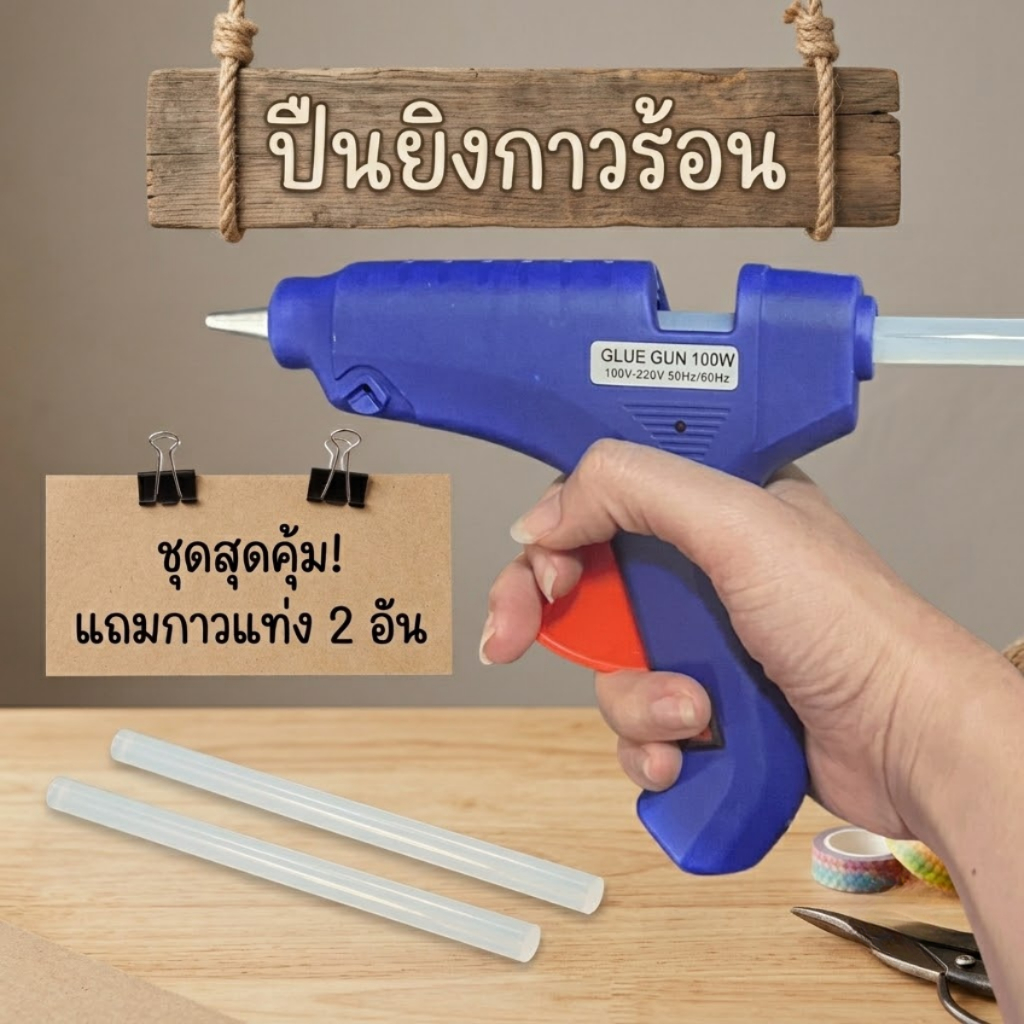 ปืนยิงกาวร้อน 100W แถมกาวแท่งพร้อมใช้งาน 11mm*17cm  ปืนยิงกาวไฟฟ้า ปืนยิงกาว มีสวิตซ์เปิด-ปิด ปืนกาวร้อน