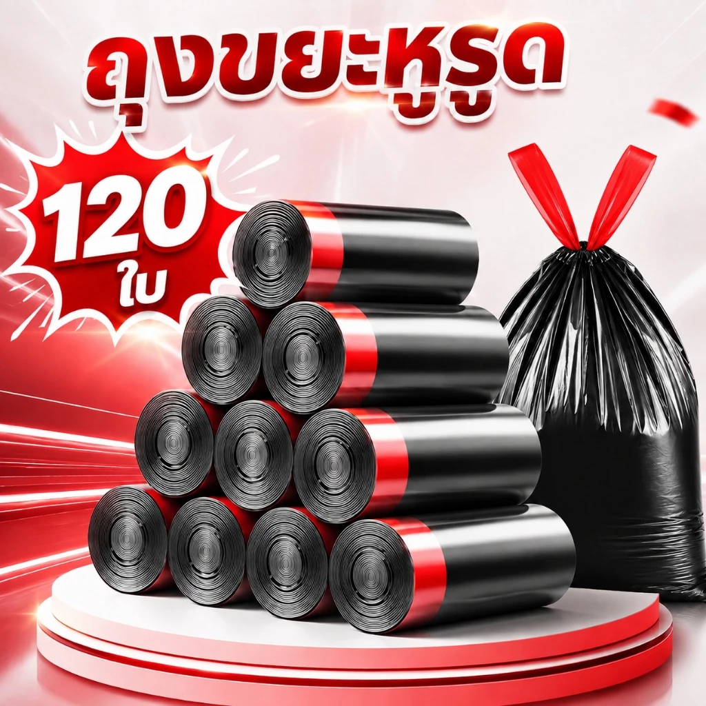 ถุงขยะมีหูหิ้วแบบหนา ถุงขยะดำ เเบบม้วน เหนียว ไม่มีกลิ่น ทนทานรับน้ำหนักได้ดี ใส่ขยะเปียกและแห้งได้