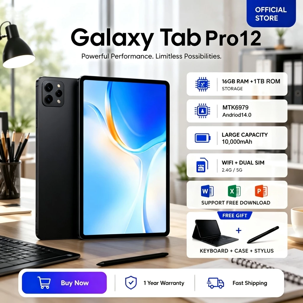 2025 ใหม่ XPAD 20 Pro แท็บเล็ตหน้าจอใหญ่ 12" 2K 90Hz ความคมชัดสูง เชื่อมต่อ 4G+WiFi ชิปเซ็ต MTK6979 ROM 1024GB+16GB