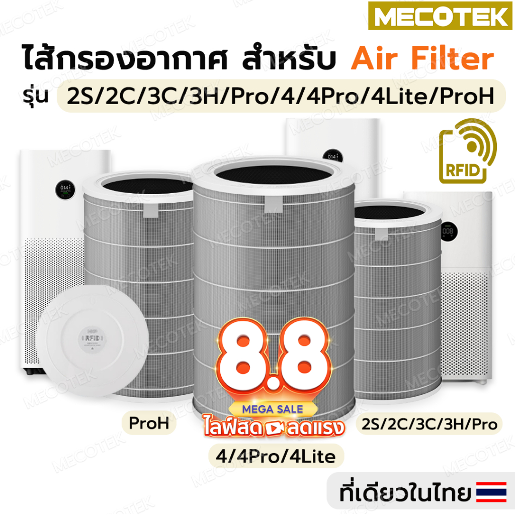โปร8•8🎁สีเทาhepa H13(มี RFID)สำหรับ Xiaomi Mi Air Purifier Filter รุ่น 2S/2H/3C/Pro/ Xiaomi 4/ 4lite ไส้กรองเสี่ยวหมี่