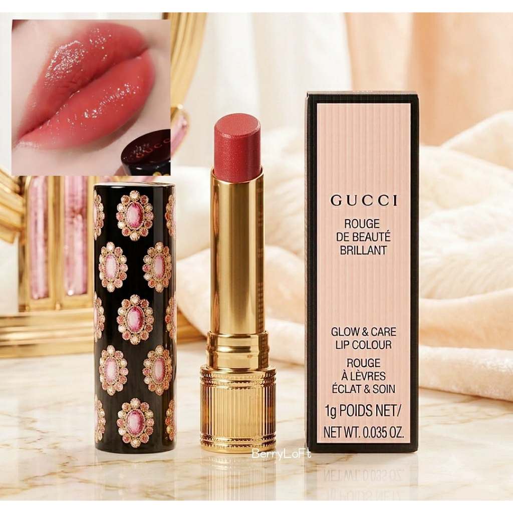 ✨✨ GUCCI Rouge De Beauté Brillant 1 g. Glow & Care Lip Colour ไซส์มินิ พร้อมกล่อง