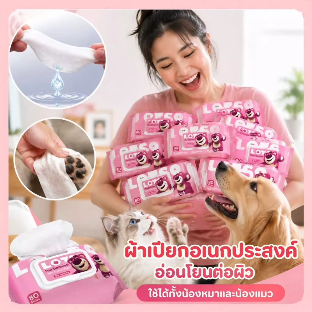 ทิชชู่เปียกสัตว์เลี้ยง ทิชชู่เปียกแมว สุนัข 80แผ่น สูตรอ่อนโยน ไม่มีแอลกอฮอล์ ปลอดภัย เช็ดขน เช็ดเท้า ทำความสะอาดง่าย