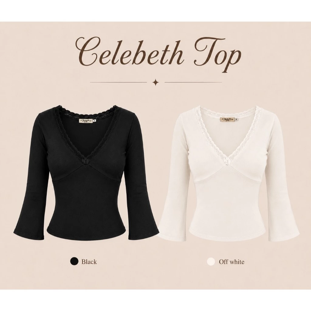 SEPTEMBER ME -Celebeth Topเสื้อดีไซน์คอวีแต่งลูกไม้