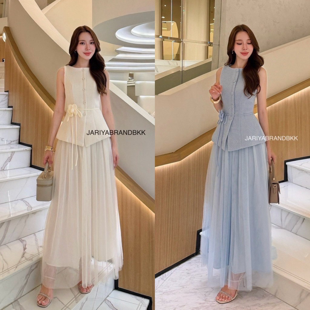 Jariya ชุดset 3ชิ้น(ผ้าทวิสอย่างดี) เสื้อ คอกลมแขนกุด