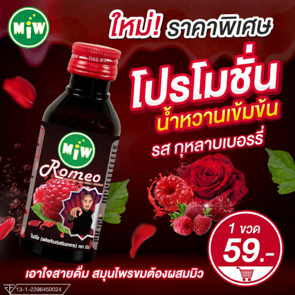(+สูตรใหม่+กลิ่นโรเซ่ เบอร์รี่) โกดัง กทม-มิว พลังใบ Miw น้ำหวานเข้มข้น หัวเชื้อน้ำตาลเข้มข้น มี อย.