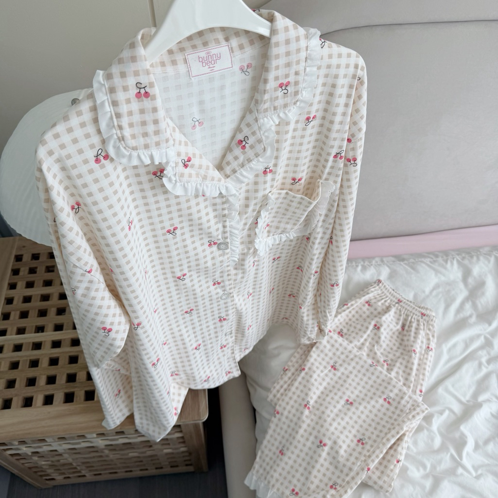 Bunny bear - ชุดนอนสไตล์มินิมอล แขนยาวขายาว ผ้า Cotton Premium ขนาดฟรีไซส์อก 44