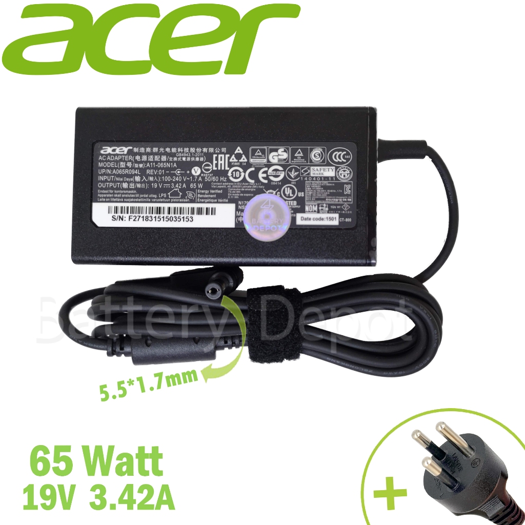 รุ่นใหม่ Acer Adapter ของแท้ (สำหรับ Acer AIO Aspire C24-2, C24-420, C24-1650, C24-1651) 65W 5.5mm ส