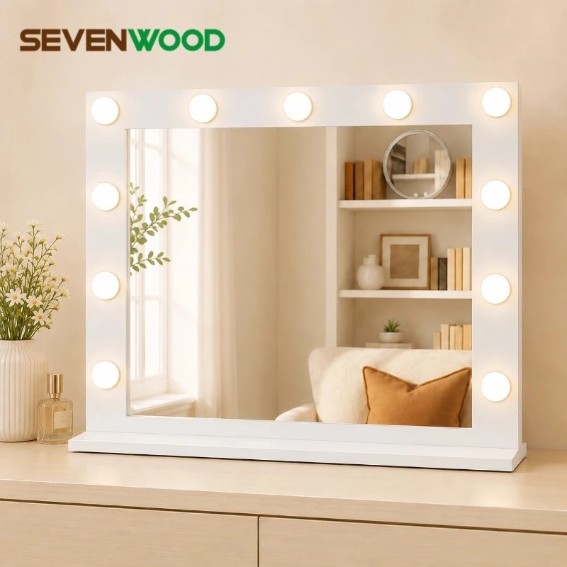 SEVENWOOD กระจกมีไฟ กระจกแต่งหน้า กระจกled กระจกแต่งหน้า มินอมอล กระจกแบบตั้งโต๊ะ ไฟติดกระจกสามารถปรับแสงได้สามสี