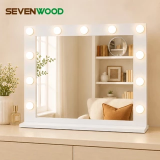 SEVENWOOD กระจกมีไฟ กระจกแต่งหน้า กระจกled กระจกแต่งหน้า มินอมอล กระจกแบบตั้งโต๊ะ ไฟติดกระจกสามารถปรับแสงได้สามสี