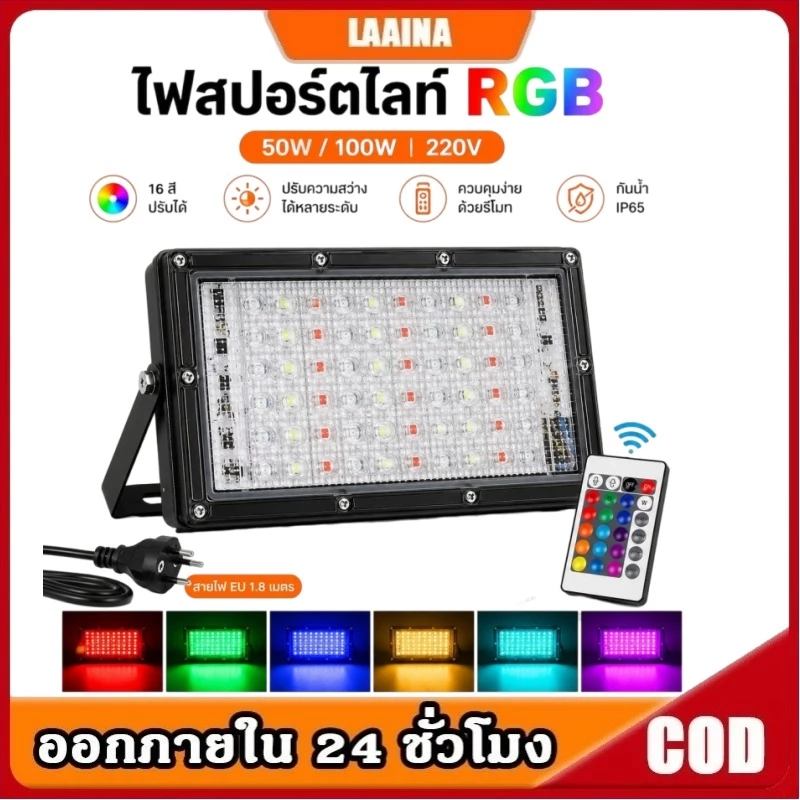 🚀ส่งด่วน ส่งไว 🚀ไฟตกแต่งสนามหญ้า RGB LED กันน้ำ พร้อมสายไฟมาตรฐานยุโรปยาว 1.8 เมตร กำลังไฟขาออก 50W/100W