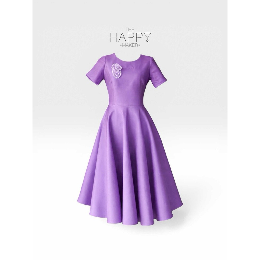 [แบรนด์ไทย] เดรสเจ้าหญิงไหมแพรทิพย์สีม่วงราชินี สวยสง่า คลาสสิค