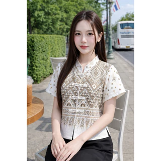 เสื้อคอจีน ลายไทยกระดุมมุก งานมาใหม่