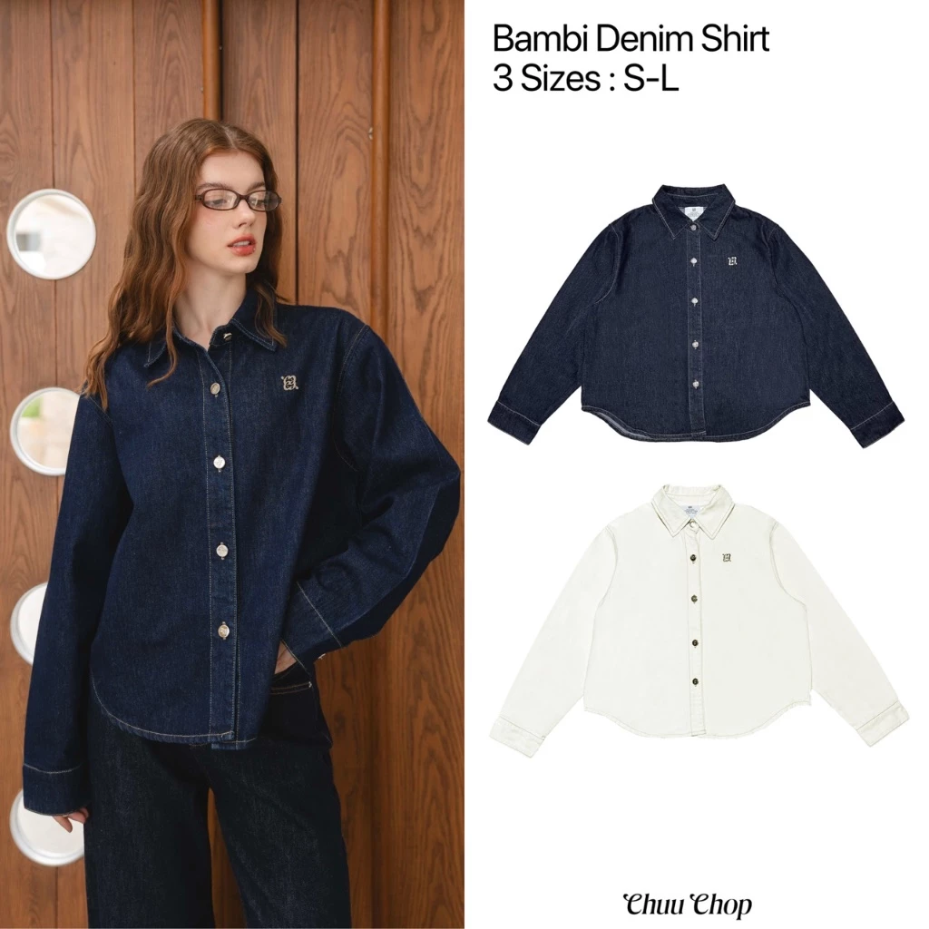 CHUUCHOP - Bambi Denim Shirt แจ็คเก็ตยีนส์แขนยาว(C8399)