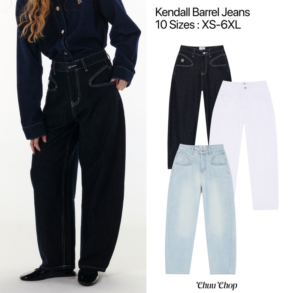 CHUUCHOP - (XS-6XL) Kendall Barrel Jeans กางเกงยีนส์ขายาวทรง
