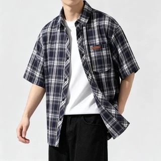 AceMenเสื้อเชิ้ตแขนสั้นลําลอง เสื้อเชิ้ตผู้ชาย ลายสก๊อต ทรงหลวม แฟชั่นฤดูร้อน พร้อมส่ง