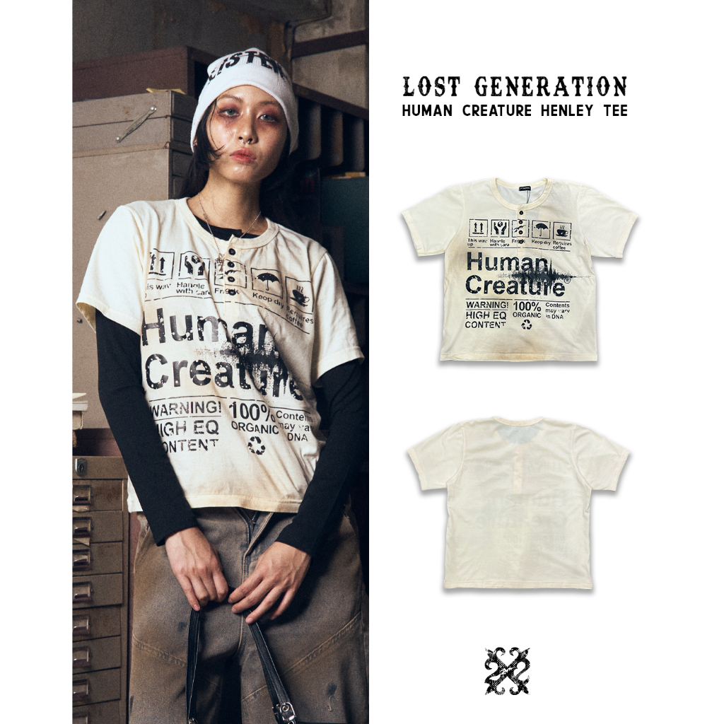 22wrldwidee Human Creature Henley Tee เสื้อยืดสกรีน พ่นสีดำ ผ้าคอตตอน 210GSM ใส่แล้วโครตเท่ห์ (OC184)