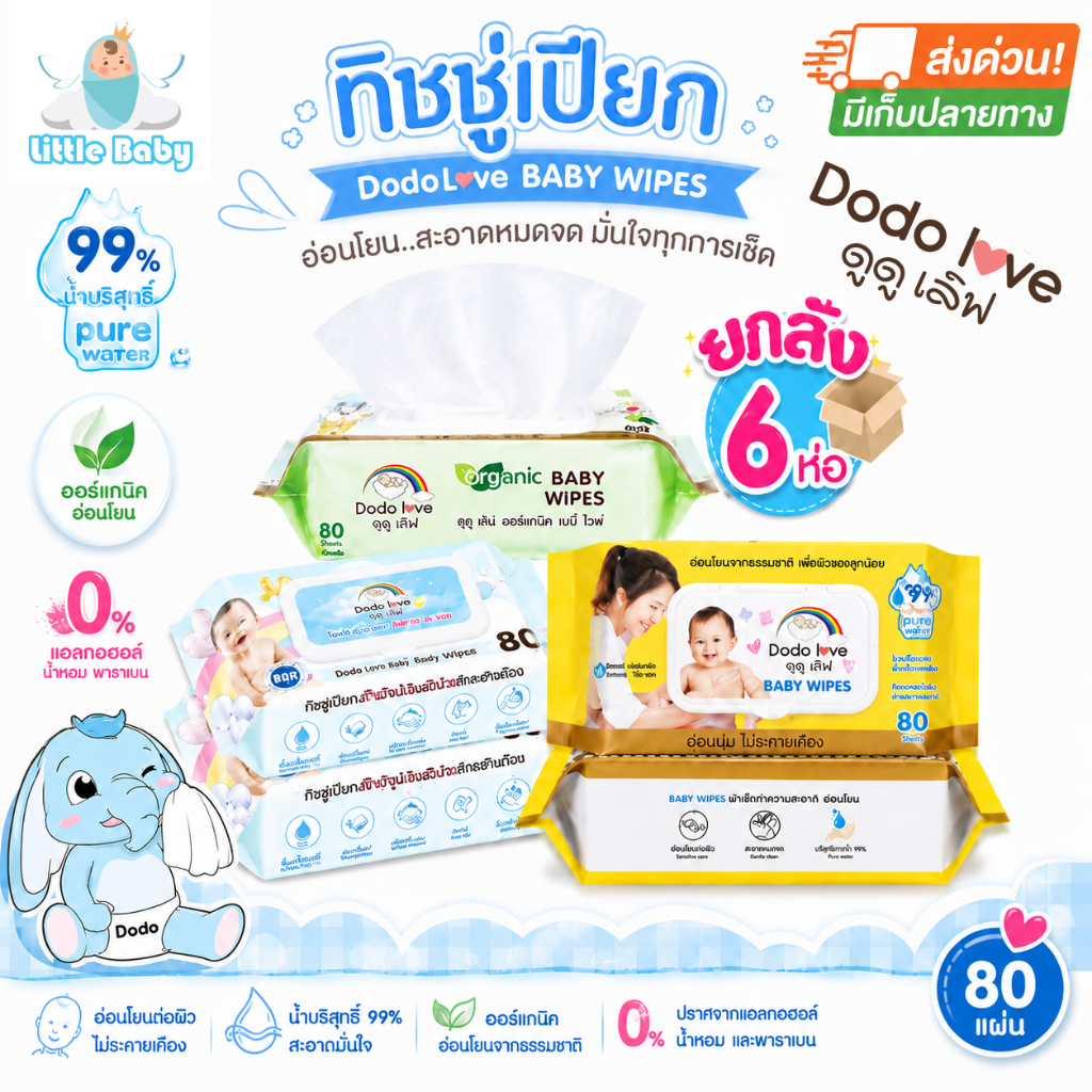 [ส่งด่วน ยกลัง 6 ห่อ] LitteBaby x DoDolove ทิชชู่เปียก เด็กส