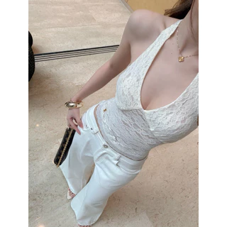 Rose queen790.- เสื้อผูกคอซีทรู ลายกุหลาบ ผ้าลูกไม้นุ่ม เข้ารูปสวย