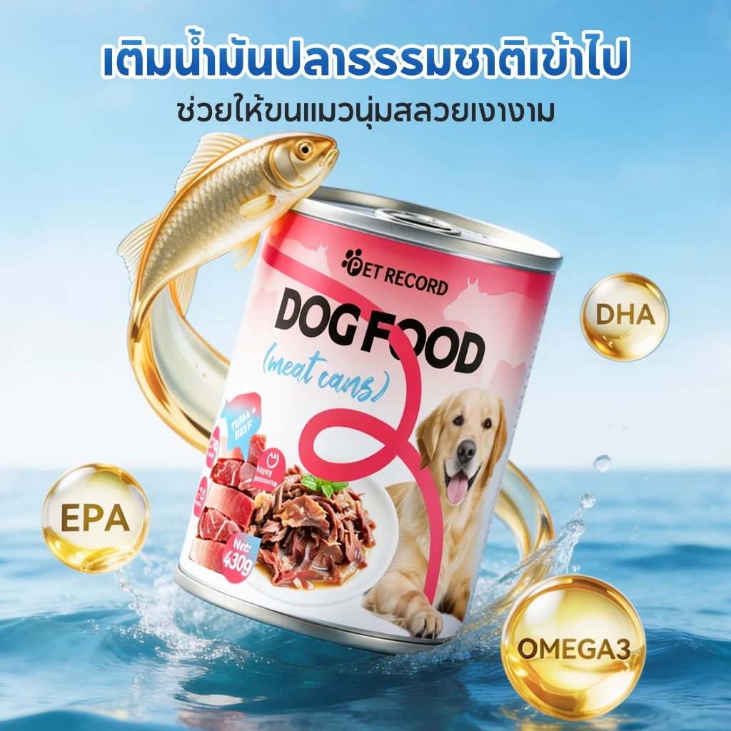 สินค้าใหม่ กระป๋องสุนัข PET RECORD 430g ทูน่าเนื้อแดง 3รส โปรตีนสูง น้ำซุปเติมน้ำ โอเมก้า3 บำรุงขนสุนัขทุกวัย thumbnail 9