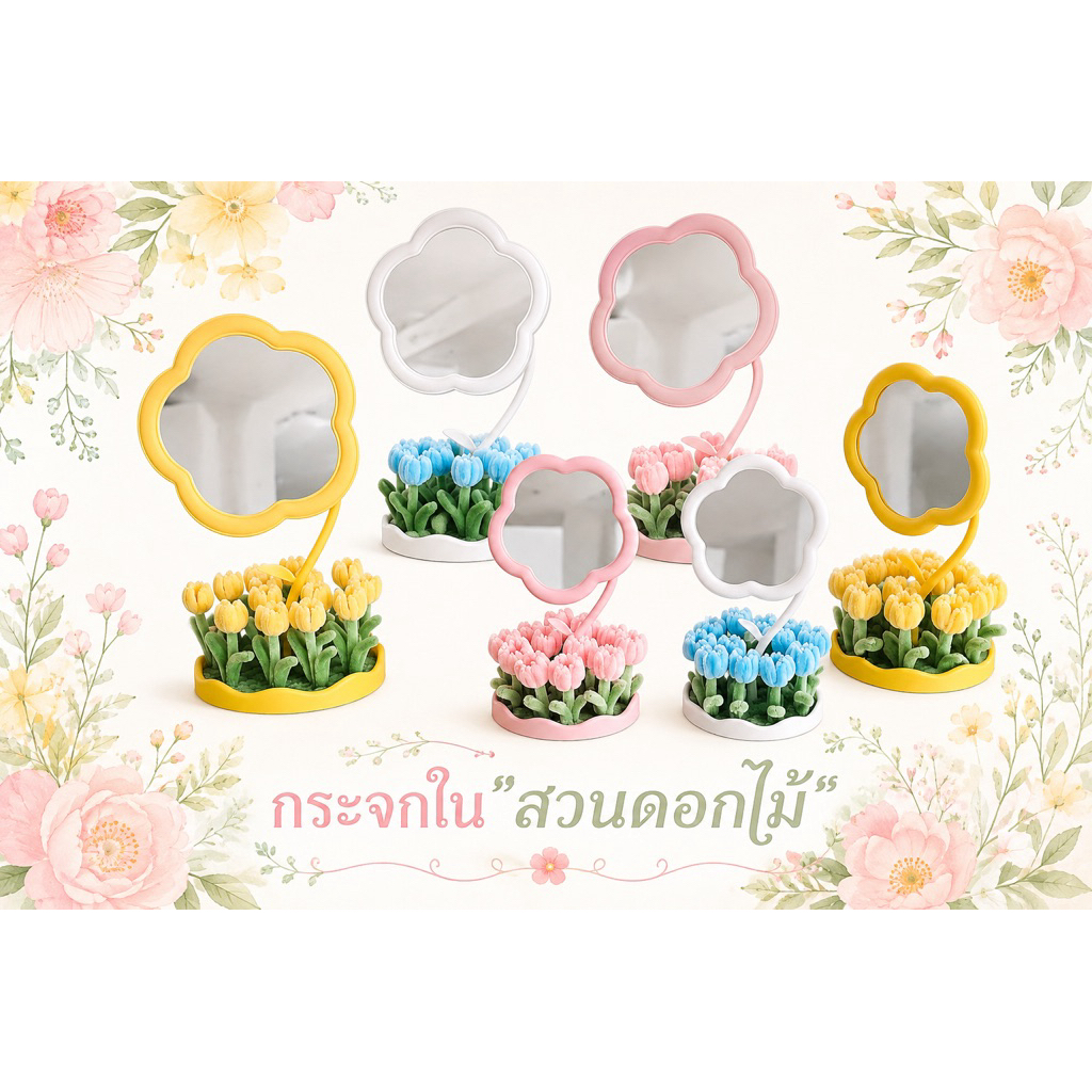 M-Tun DIY(พร้อมส่ง) กระจกในสวนดอกไม้ กระจกน่ารัก ลวดกำมะหยี่ งามกระจกdiy