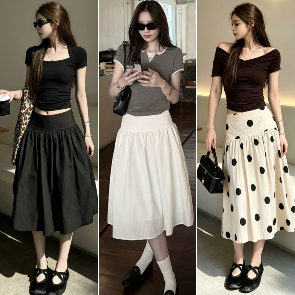 Bella Shop พร้อมส่ง กระโปรงเอวสูง กระโปรงแคชชวลผู้หญิง S-2XL ผ้านุ่มระบายอากาศ แต่งตัวง่าย