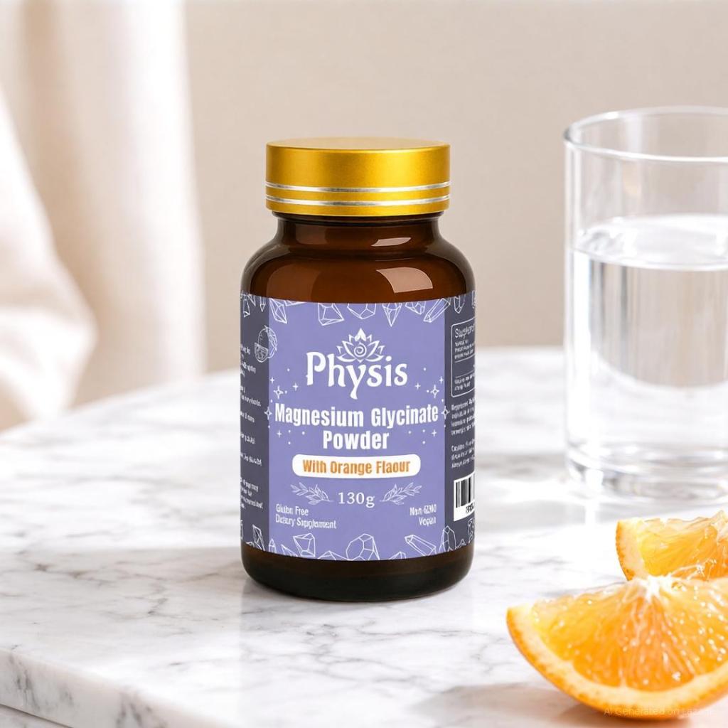 Physis | Magnesium Glycinate Powder With Orange Flavor 130g l Macrobiotic World Natural Efe l Magnes
