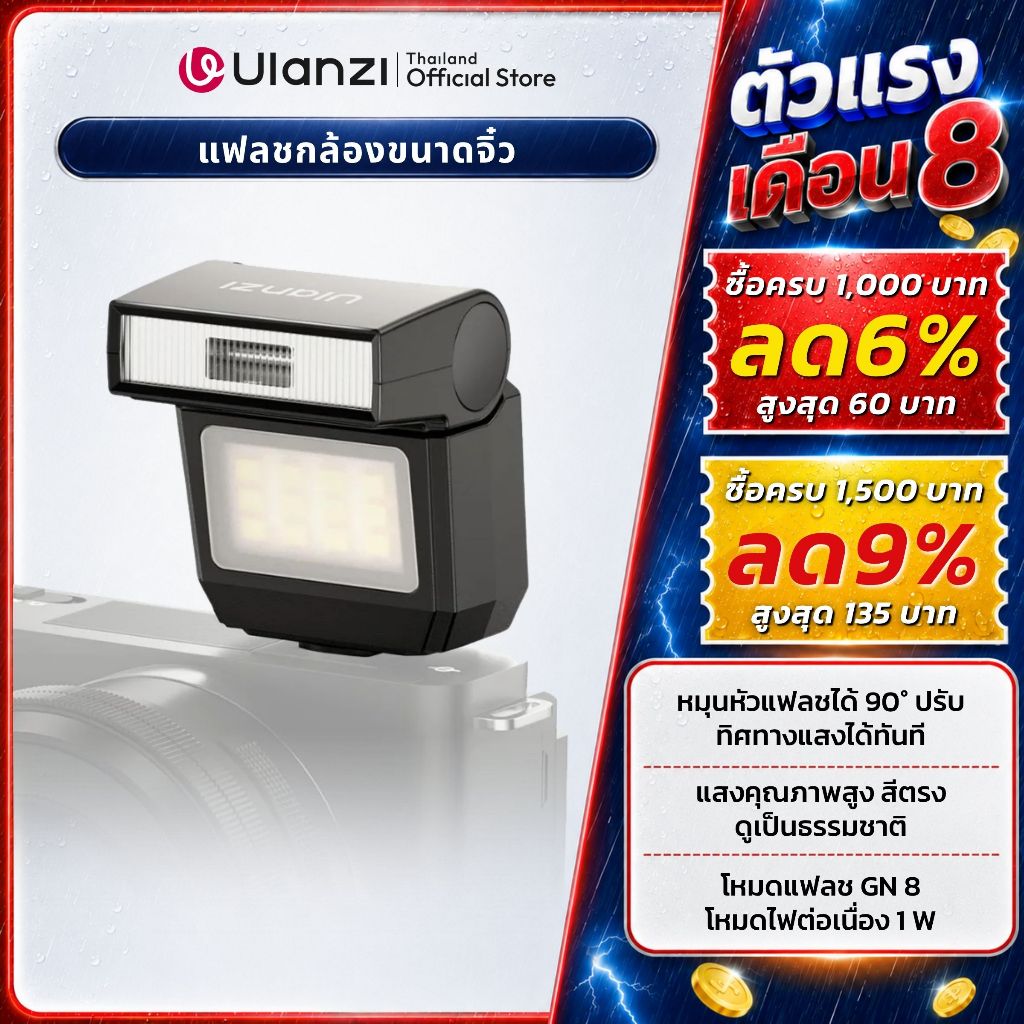 Ulanzi SL03 แฟลชกล้อง แฟลชถ่ายภาพ ไฟถ่ายรูป ระดับ GN8 Hot Shoe รองรับ DSLR Mirrorless Camera Flash
