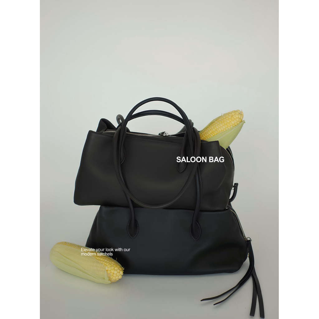 (ดำ Pre-order ~15day / น้ำตาลพร้อมส่ง) picke | Saloon Bag #picke024 กระเป๋าหนังวัวแท้ กระเป๋าหนังนิ่มทรงcasual