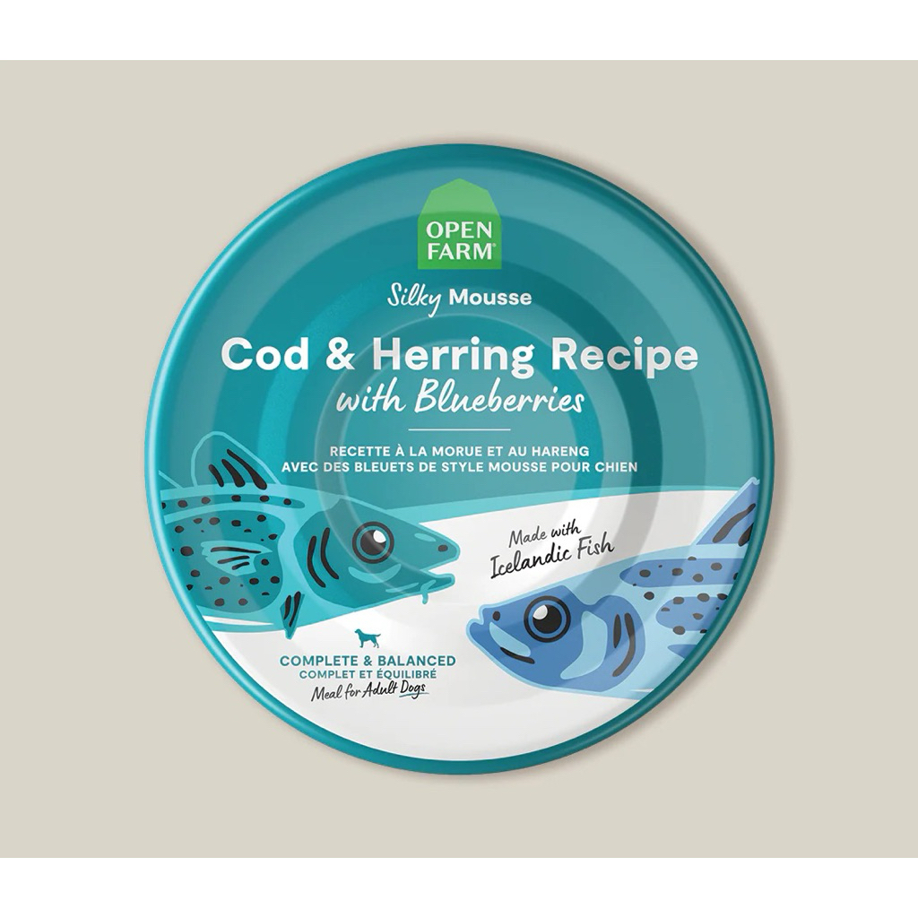 อาหารเปียกสำหรับสุนัข Open Farm Silky Mousse Wet Food สูตร Cod & Herring Recipe With Blueberries ขนา