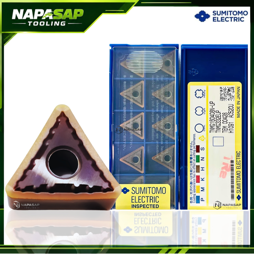 TNMG160404N-UP AC520 เม็ดมีด T16 2หน้า เม็ดไข่ปลา 10pcs/box สำหรับงาน สแตนเลส อัลลอย มุม  R0.4 R0.8 