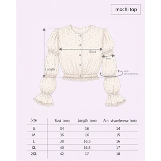 Kokiji - Mochi top เสื้อแขนยาวลายจุดสีครีมอ่อน