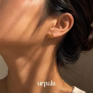 URPALS ต่างหู ลายโบว์ Stainless ชุบทอง 18K ใส่ได้ทุกวัน ไม่ลอกไม่ดำ