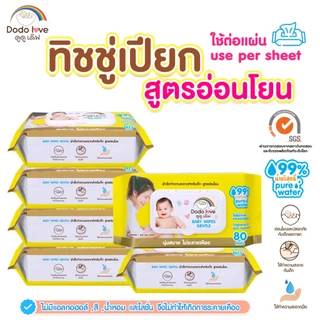 ส่งด่วน ยกลัง6ห่อ dodolove ทิชชู่ เบบี้ ไวพส์ แฮนด์ แอนด์ ลิป ทิชชู่เปียกสำหรับเด็ก ดึงไม่ติดกัน บรรจุ 80 แผ่น / ห่อ